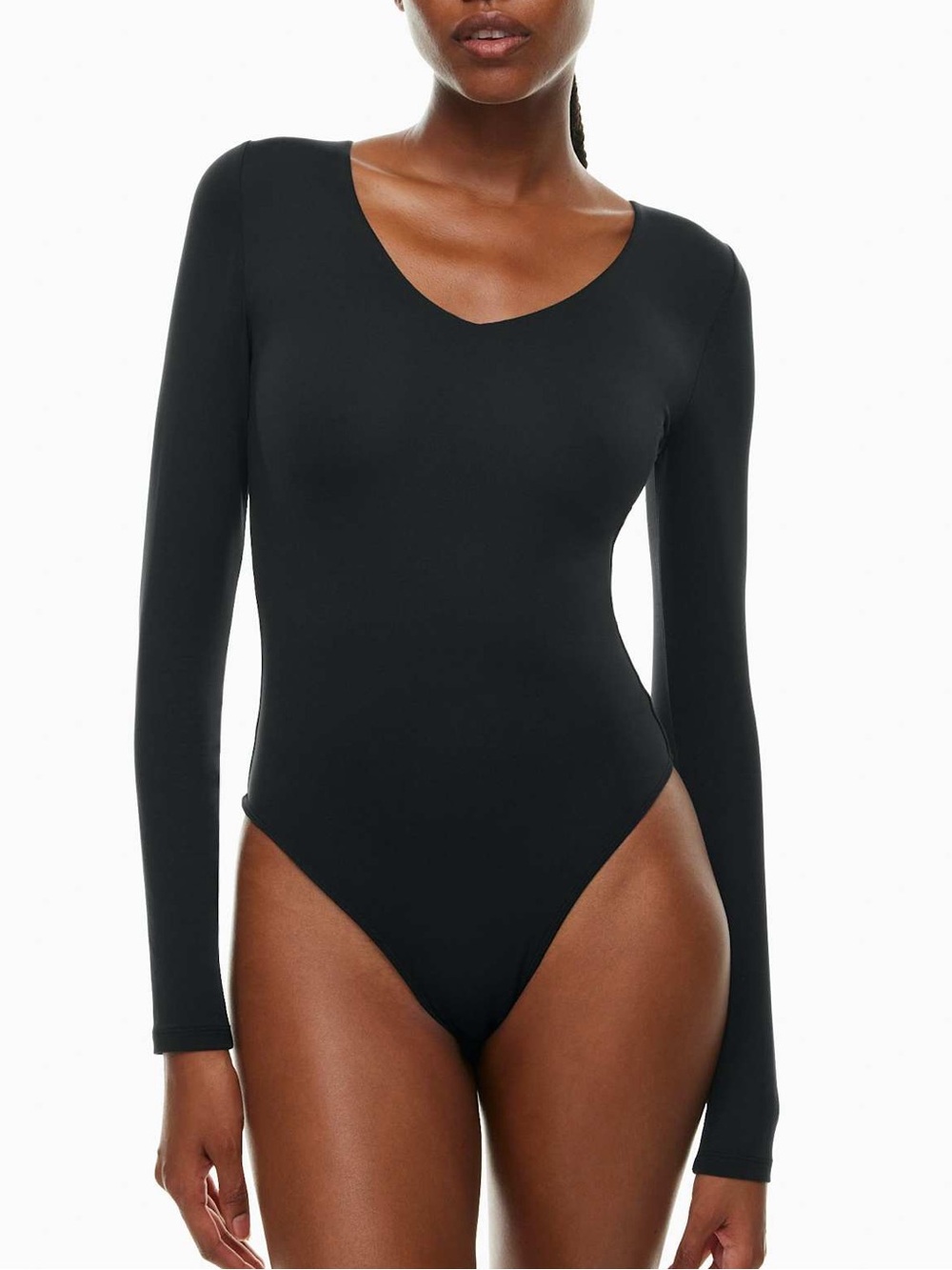 Aritzia Babaton Contour Fixture Black Long-Sleeve V-Neck Bodysuit, Size XL